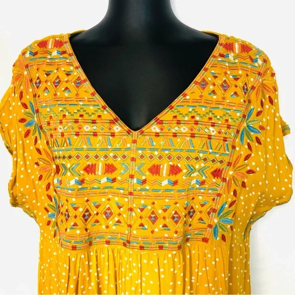 SAVANNA JANE Marigold Yellow Embroidered Polka Dot Babydoll Dress - Picture 2 of 10